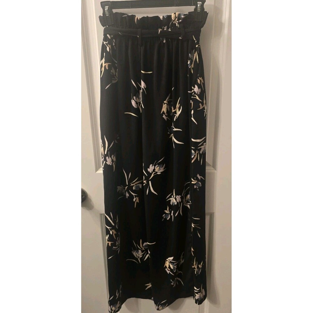 A New Day Floral Wide Leg Pants Women's Sz Ml Black Pockets